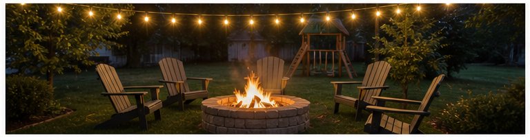 Backyard firepit at family rental