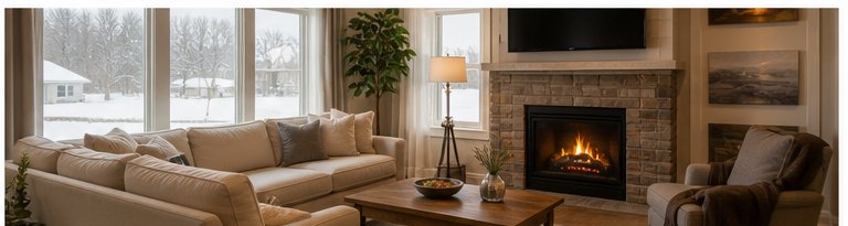 Warm furnished long-term rental living room