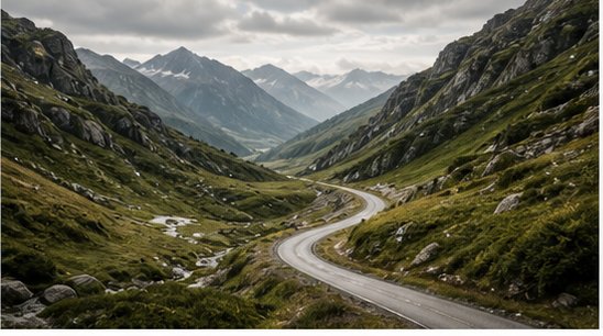 Mountain road through rugged valley