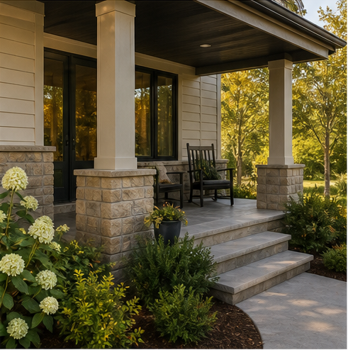 Landscaped front porch of a new home