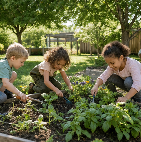 Children gardening at school