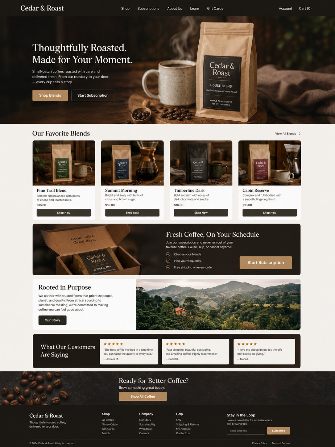 Coffee store ecommerce website concept