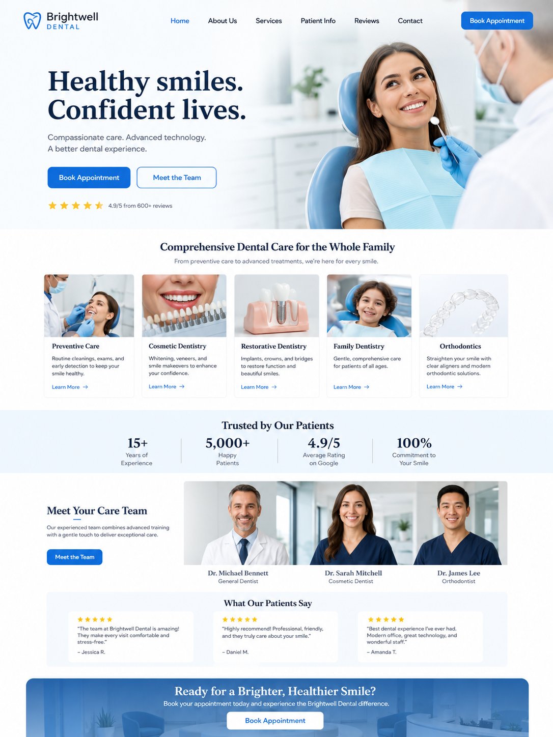 Dental practice homepage website concept