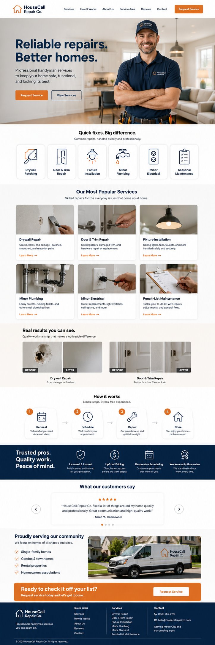 Contractor website concept with services and estimate capture
