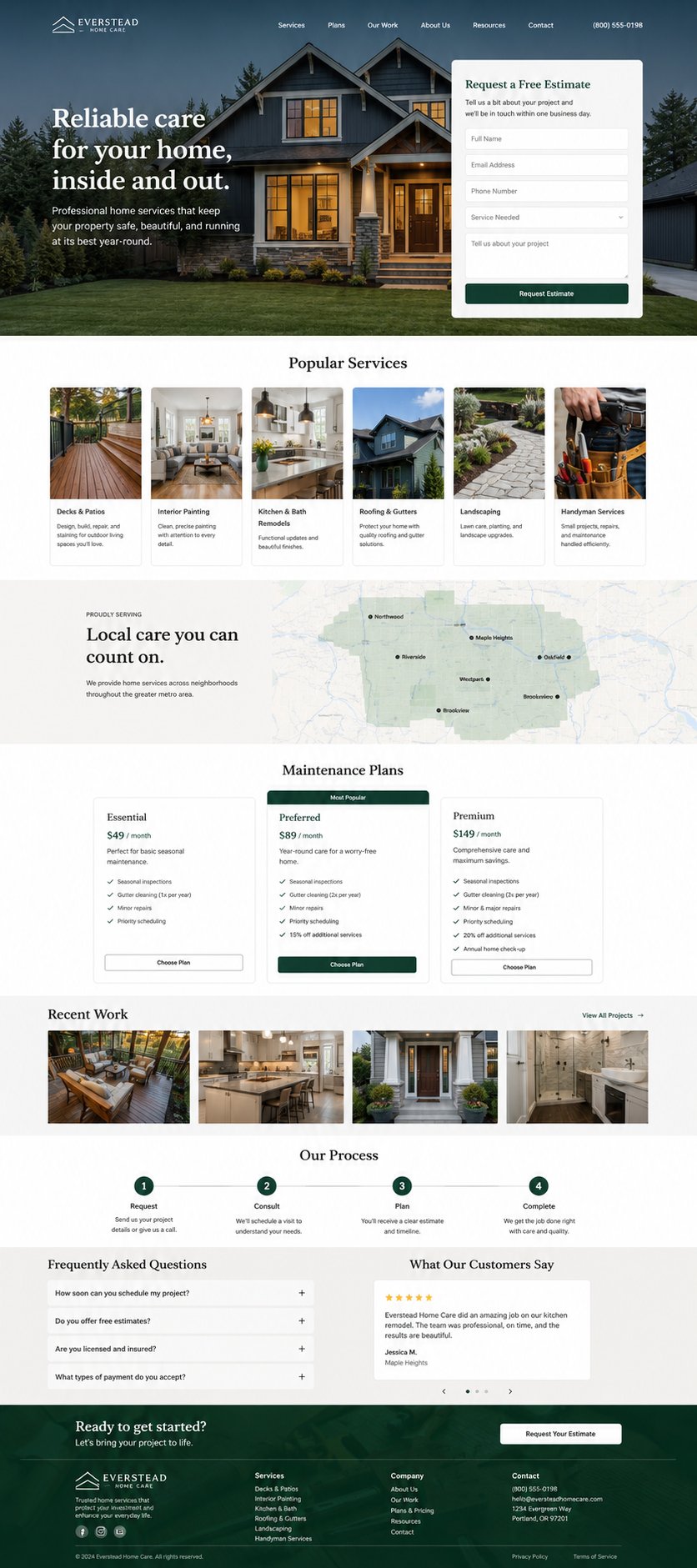 Home improvement website demo with project proof and estimate capture