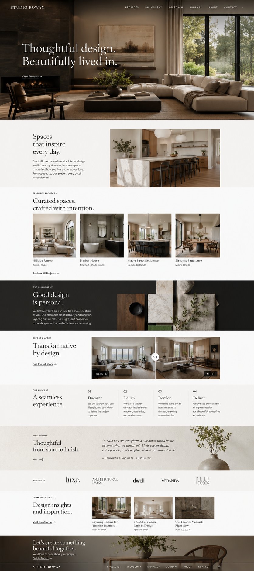 Interior design studio website concept