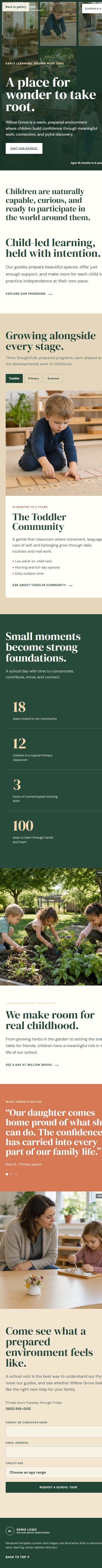 Montessori school demo mobile layout
