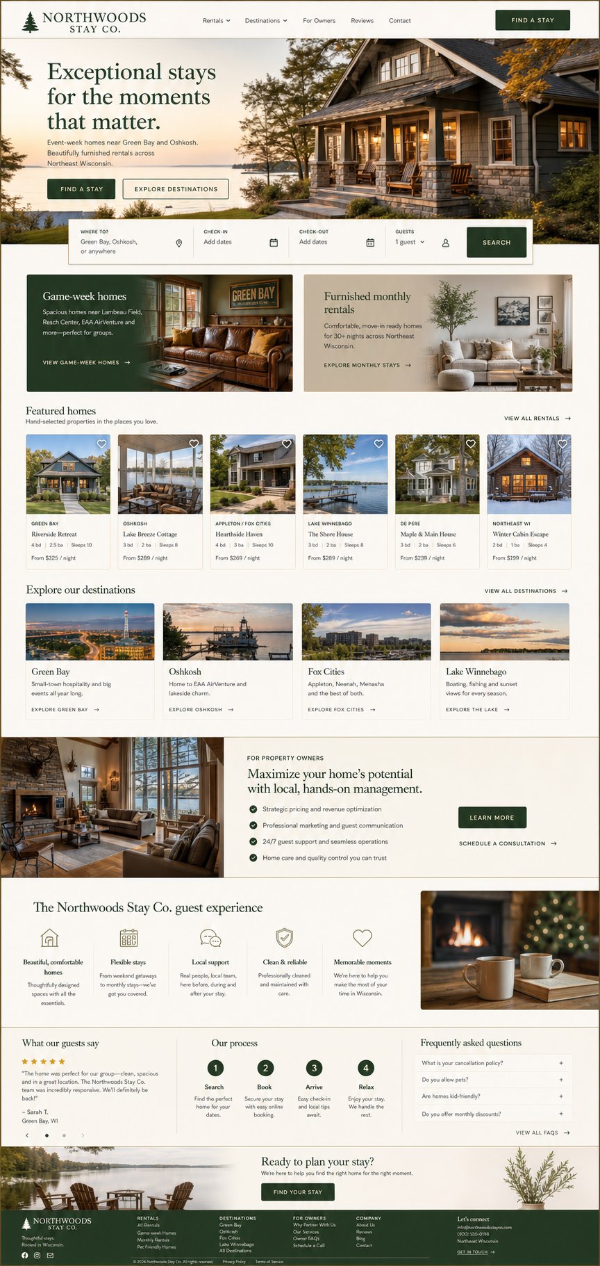 Rental property website demo with booking and owner inquiry flow